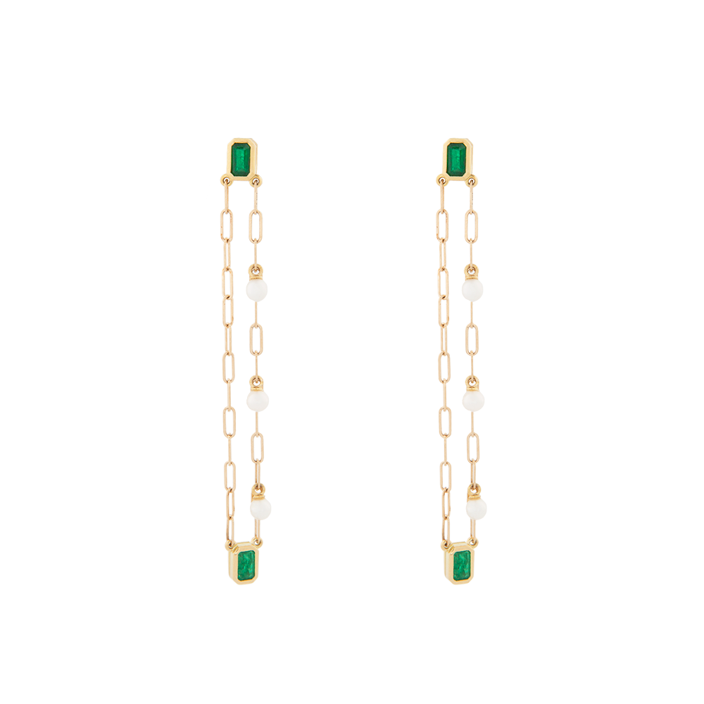 Emerald + Pearl Chain Earrings