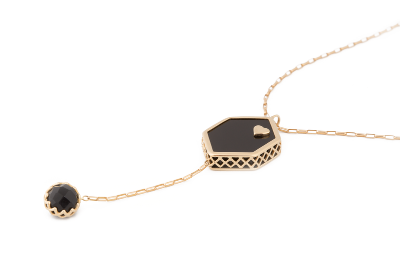 Double Sided Black Onyx + Diamond Hex Necklace