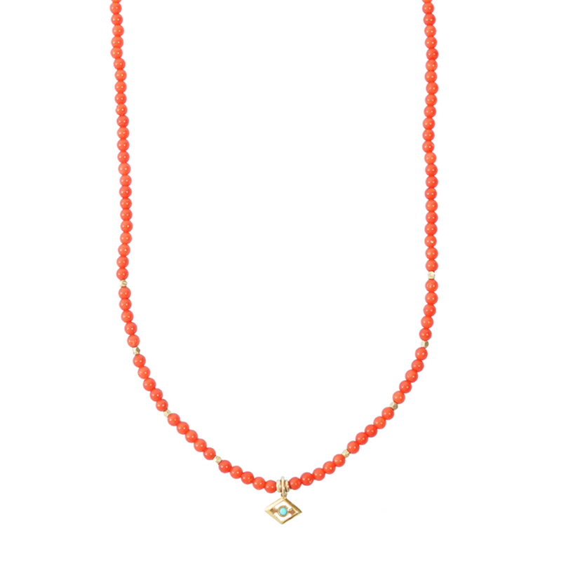 Italian Coral and Turquoise Evil Eye Necklace