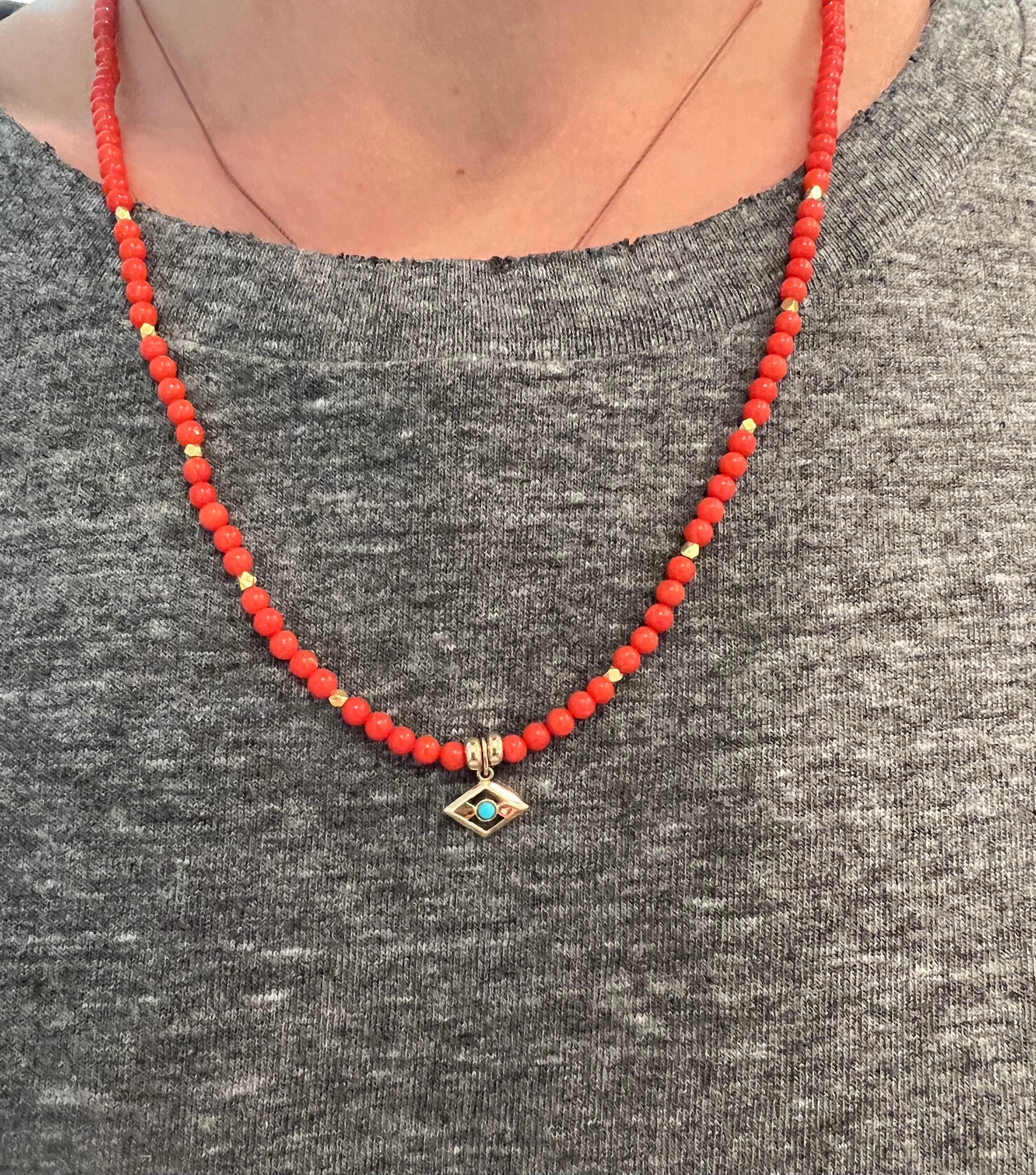 Italian Coral and Turquoise Evil Eye Necklace – Skaska Jewelry