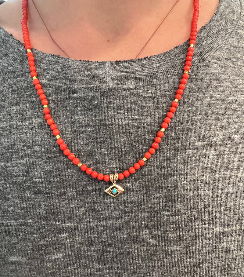 Italian Coral and Turquoise Evil Eye Necklace