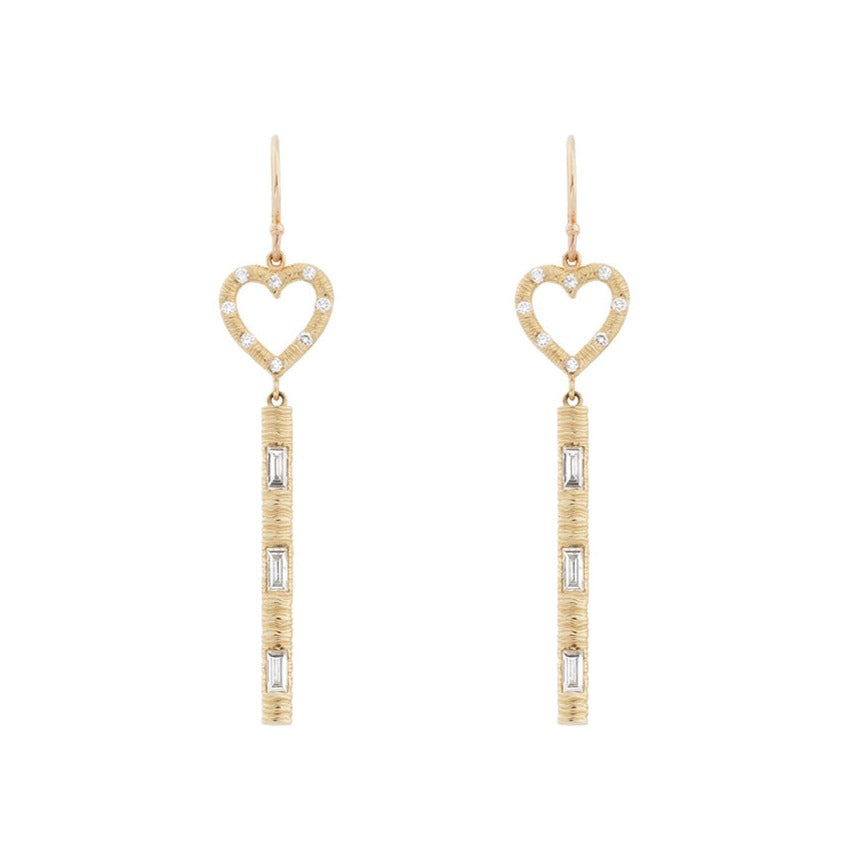Open Heart Diamond Drop Earrings