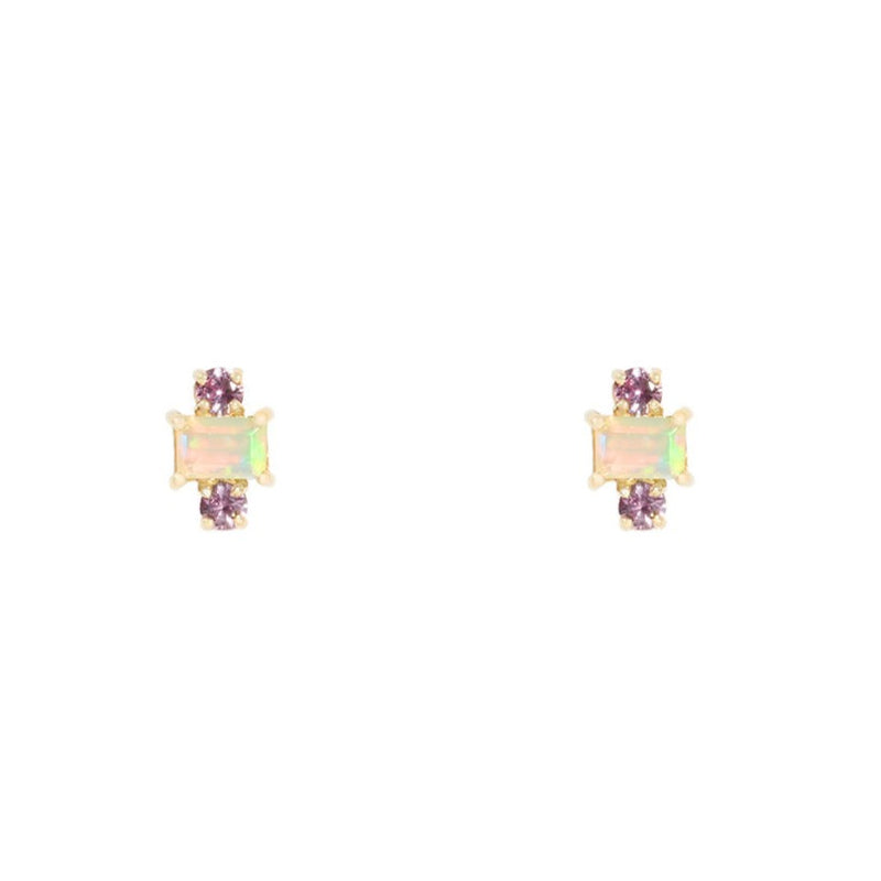 Opal and Double Pink Sapphire Studs