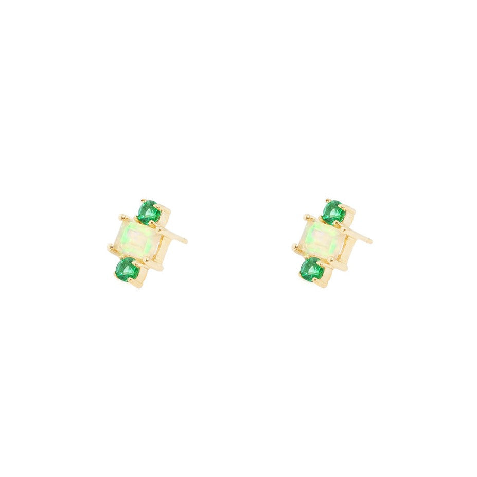 Opal and Double Emerald Studs