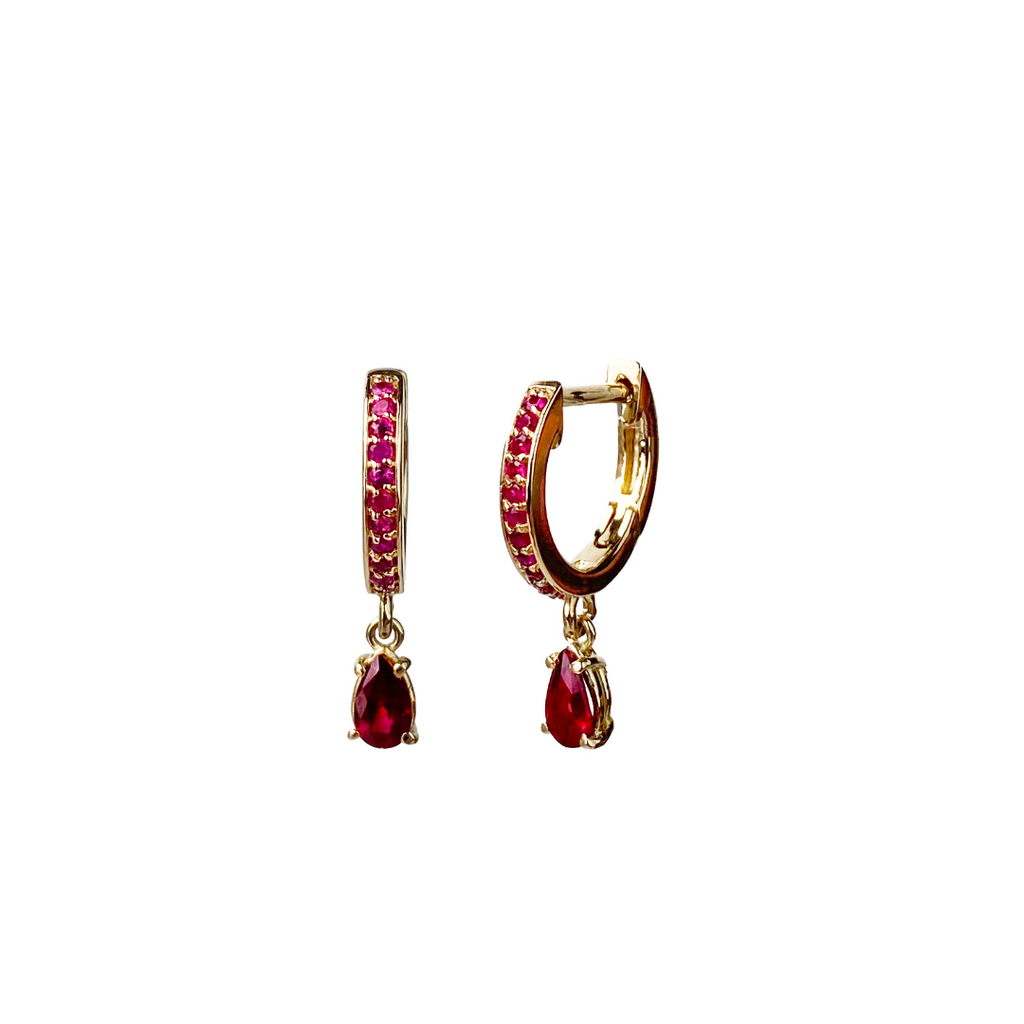 Ruby Pear Huggie Earrings