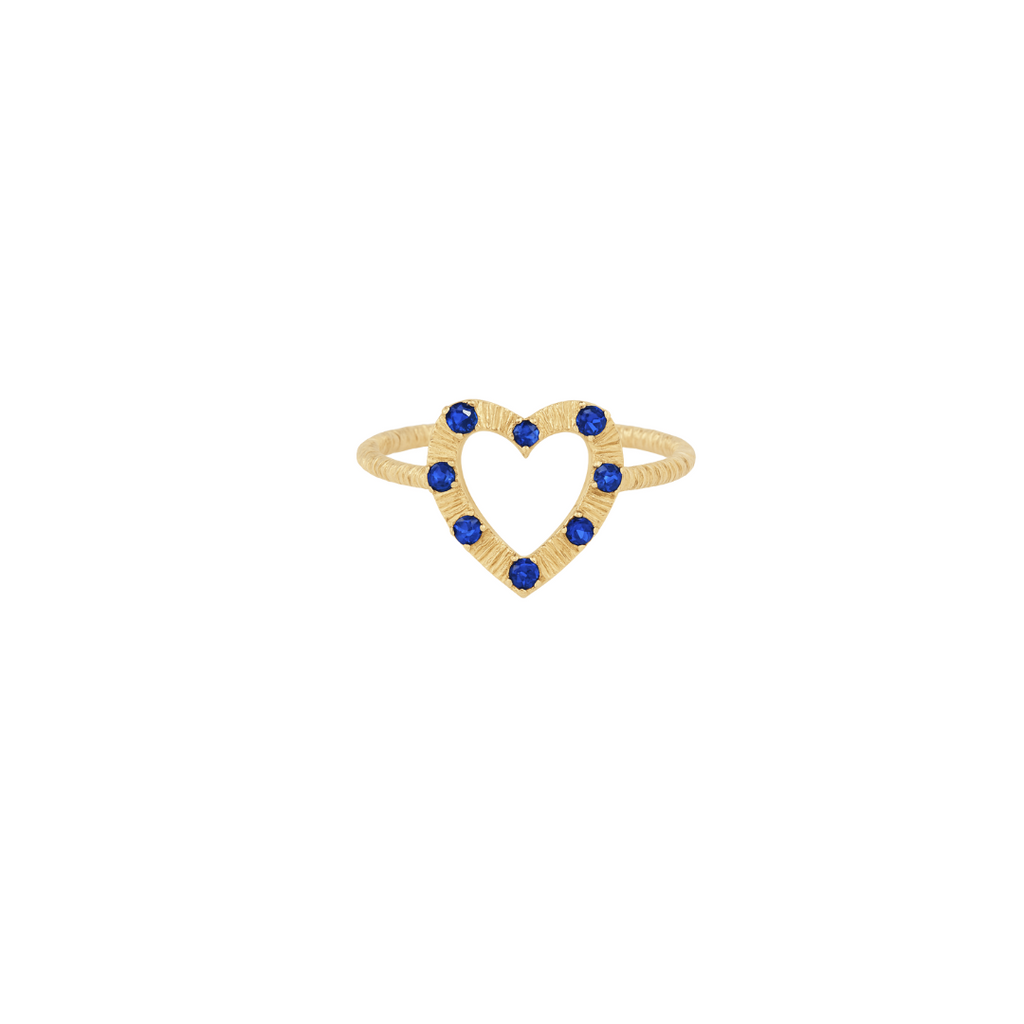 Open Heart Blue Sapphire Pinky Ring