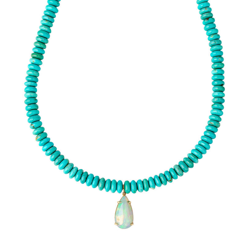 Double Sided Turquoise + Diamond Hex on Coral Beaded Necklace
