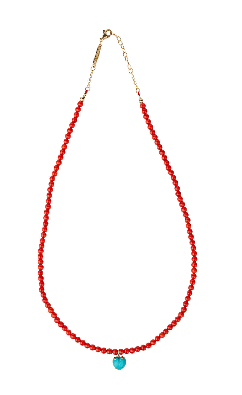Italian Coral + Turquoise Heart Necklace