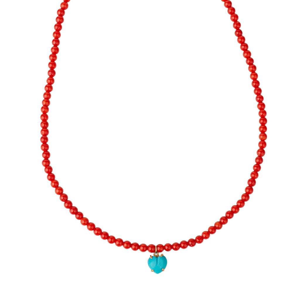 Italian Coral + Turquoise Heart Necklace