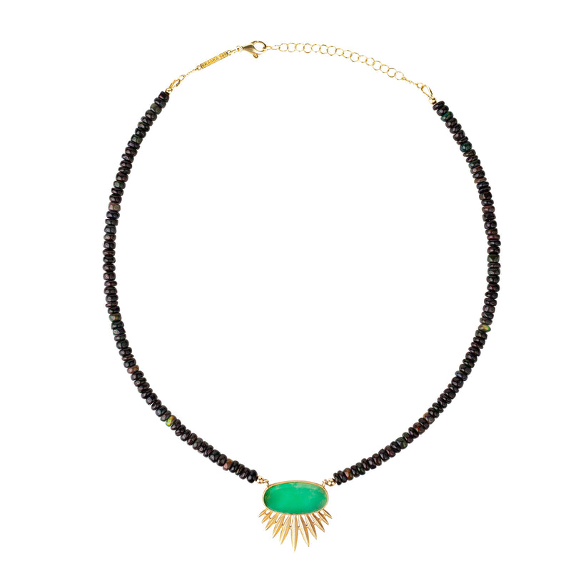 One-Of-A-Kind Rising Sun Chrysoprase + Black Opal beaded necklace