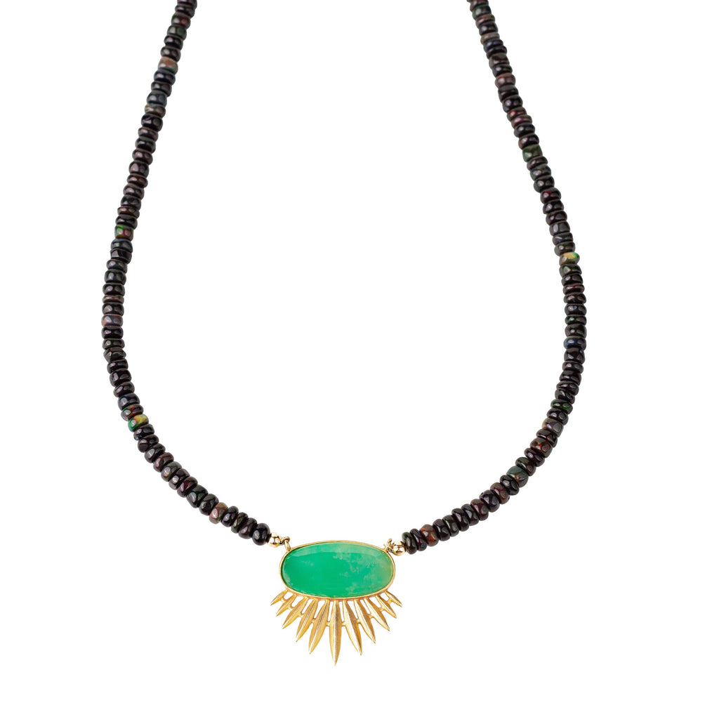 One-Of-A-Kind Rising Sun Chrysoprase + Black Opal beaded necklace