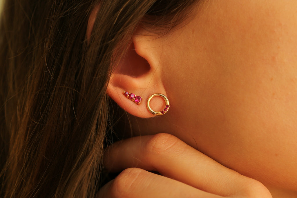 Ruby Circle Studs in 14K