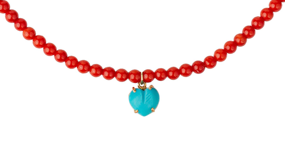 Italian Coral + Turquoise Heart Necklace