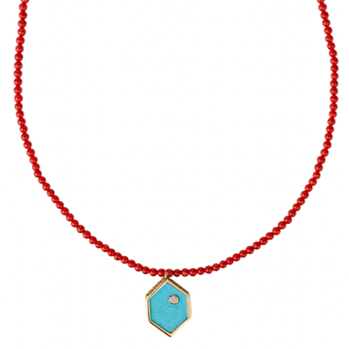 Double Sided Turquoise + Diamond Hex Necklace