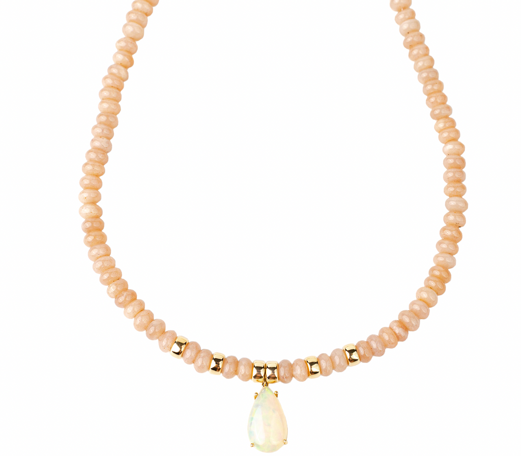 Moonstone + Opal Pear Beaded Necklace