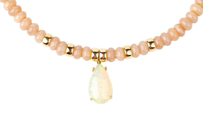 Moonstone + Opal Pear Beaded Necklace