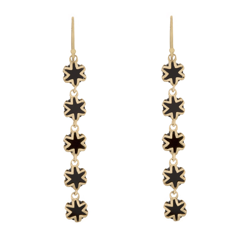 Black Onyx Starburst Drop Earrings in 18K