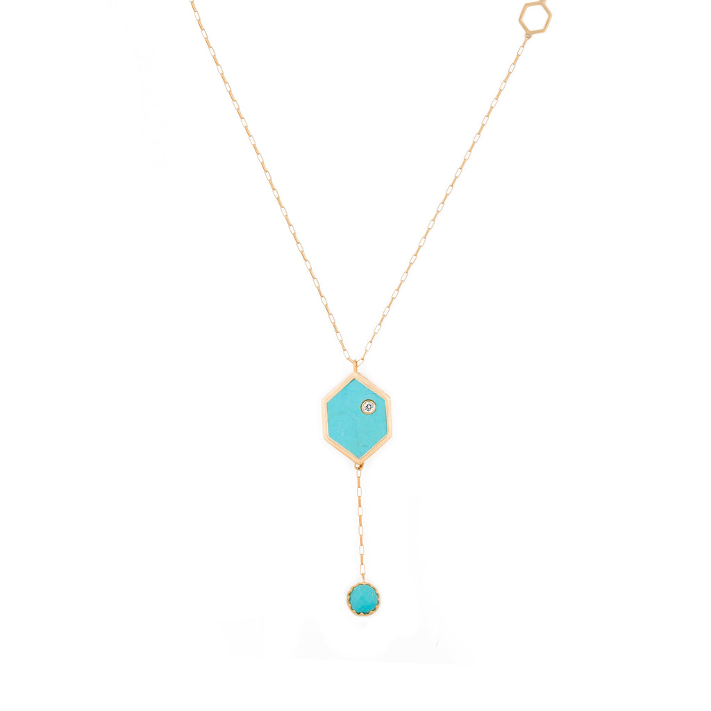 Double Sided Turquoise + Diamond Hex Necklace