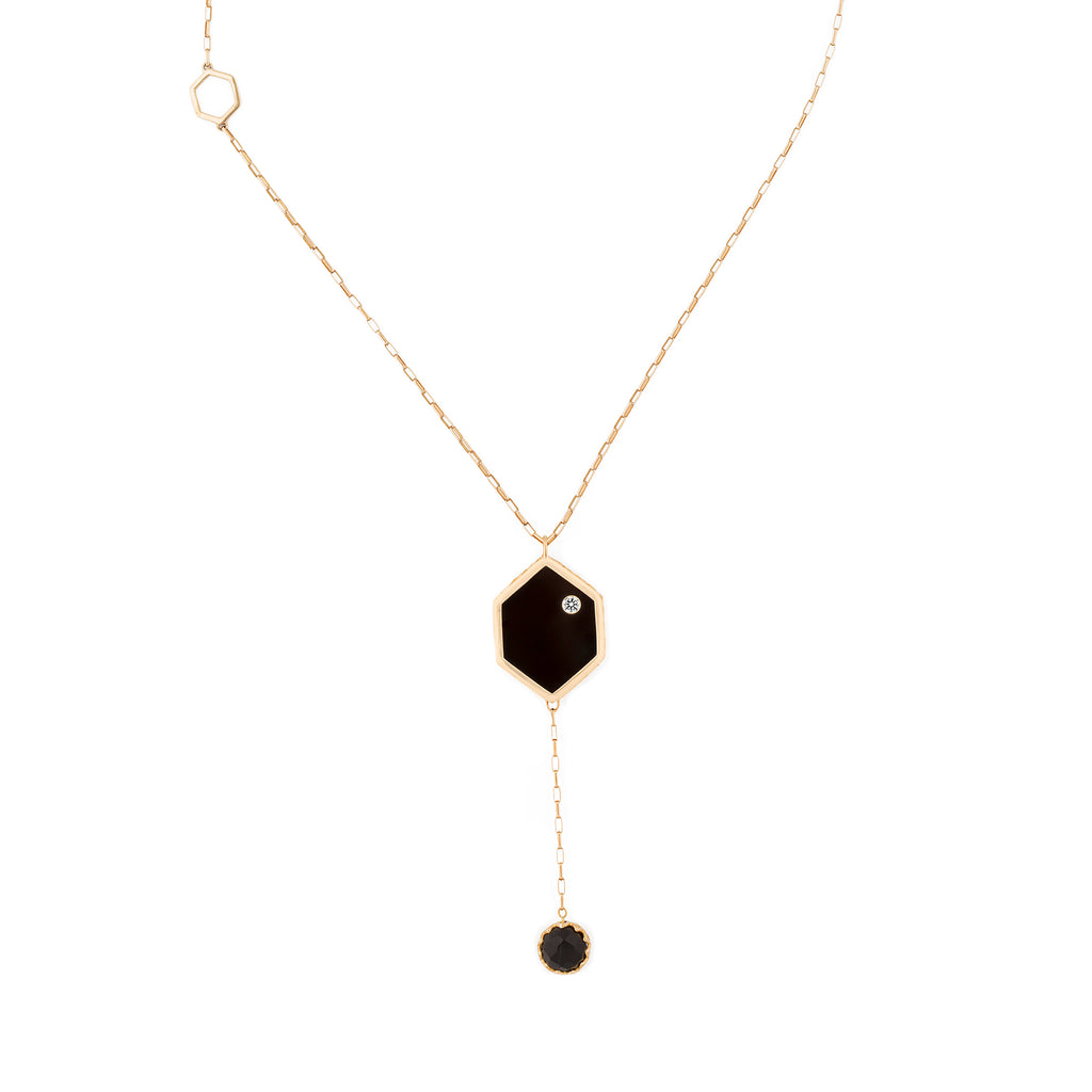 Double Sided Black Onyx + Diamond Hex Necklace