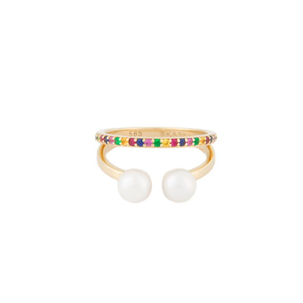 Double Pearl Rainbow Ring