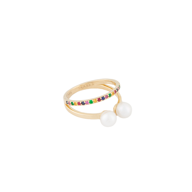 Double Pearl Rainbow Ring