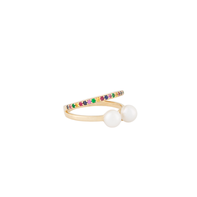 Double Pearl Rainbow Ring