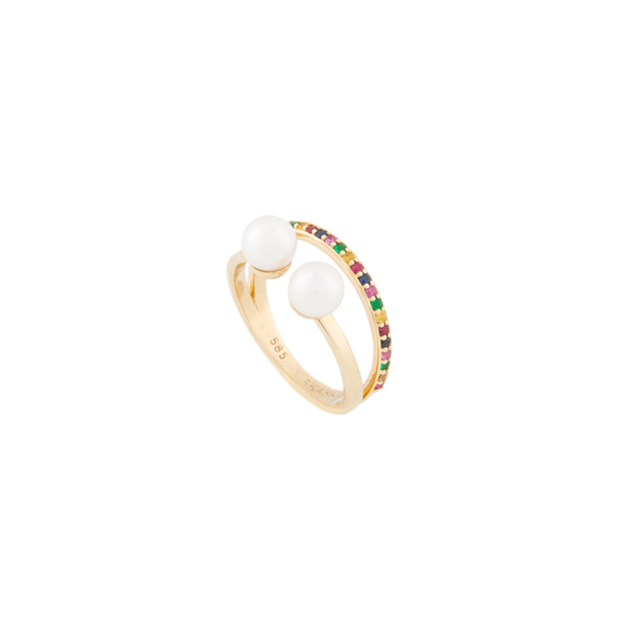 Double Pearl Rainbow Ring