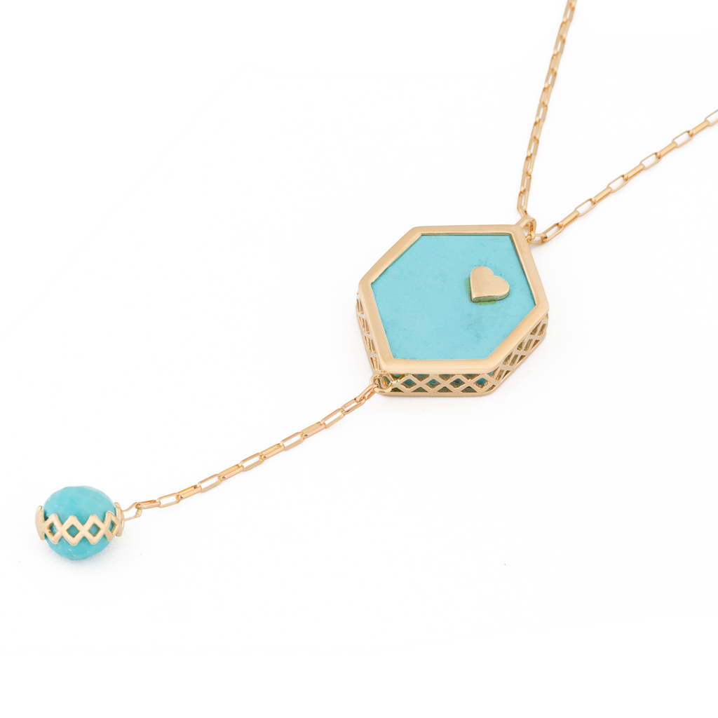 Double Sided Turquoise + Diamond Hex Necklace