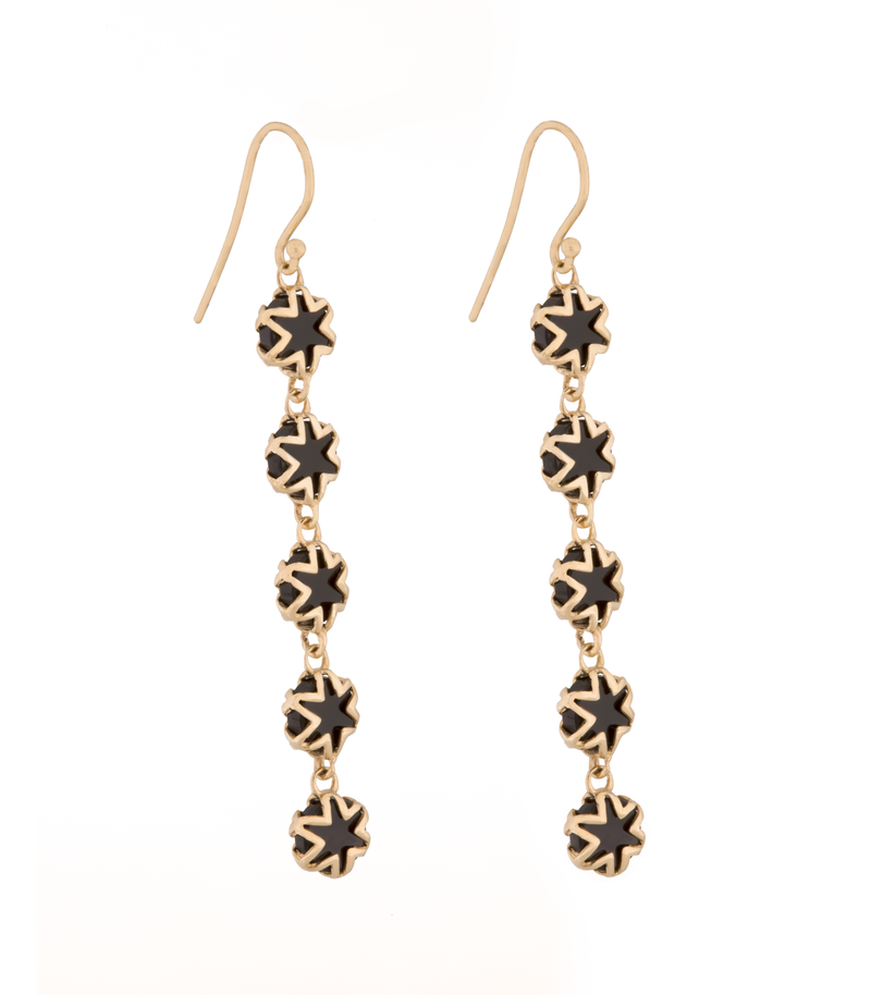 Black Onyx Starburst Drop Earrings in 18K