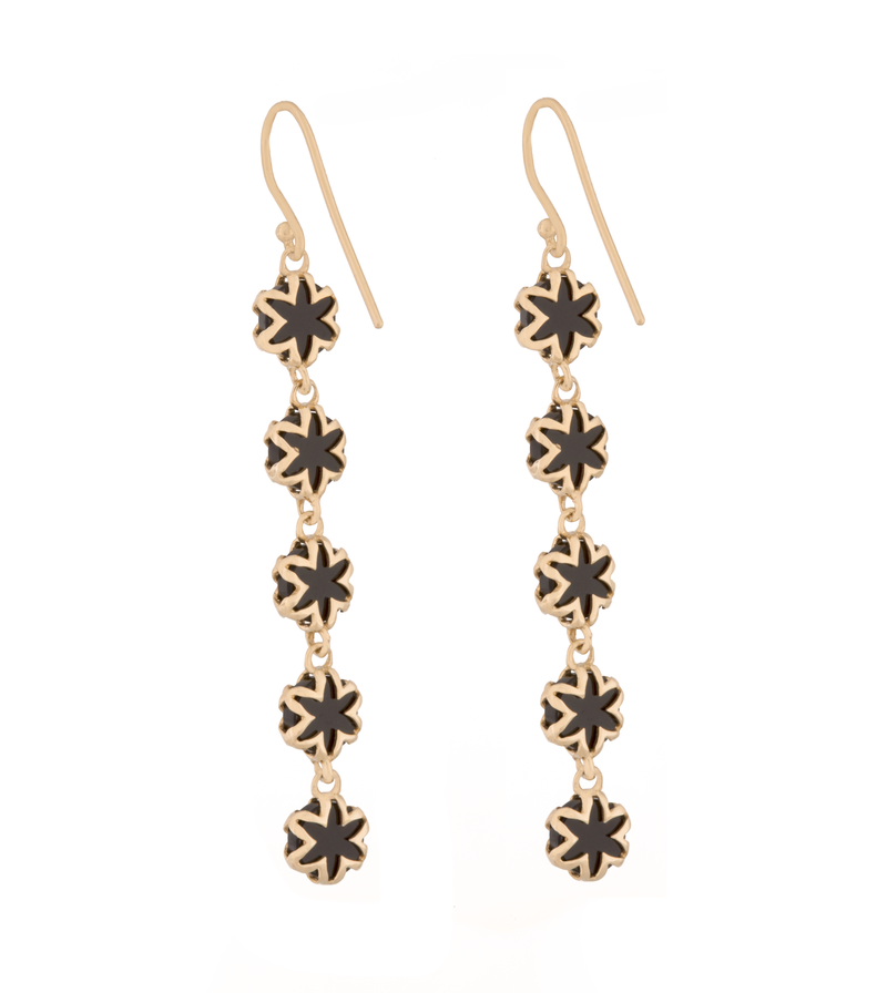 Black Onyx Starburst Drop Earrings in 18K