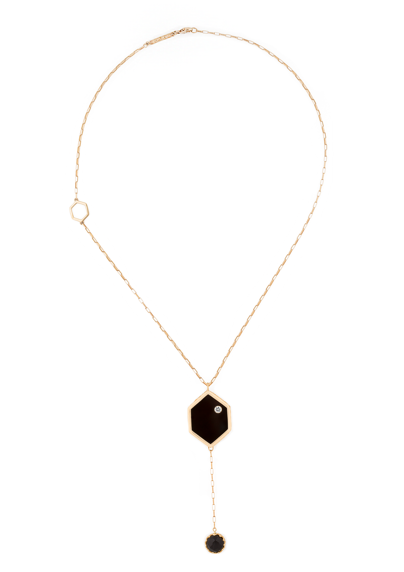 Double Sided Black Onyx + Diamond Hex Necklace