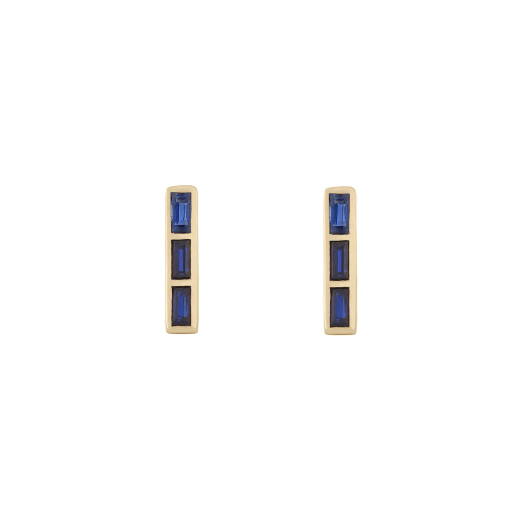 Blue Sapphire Baguette Bars in 18K