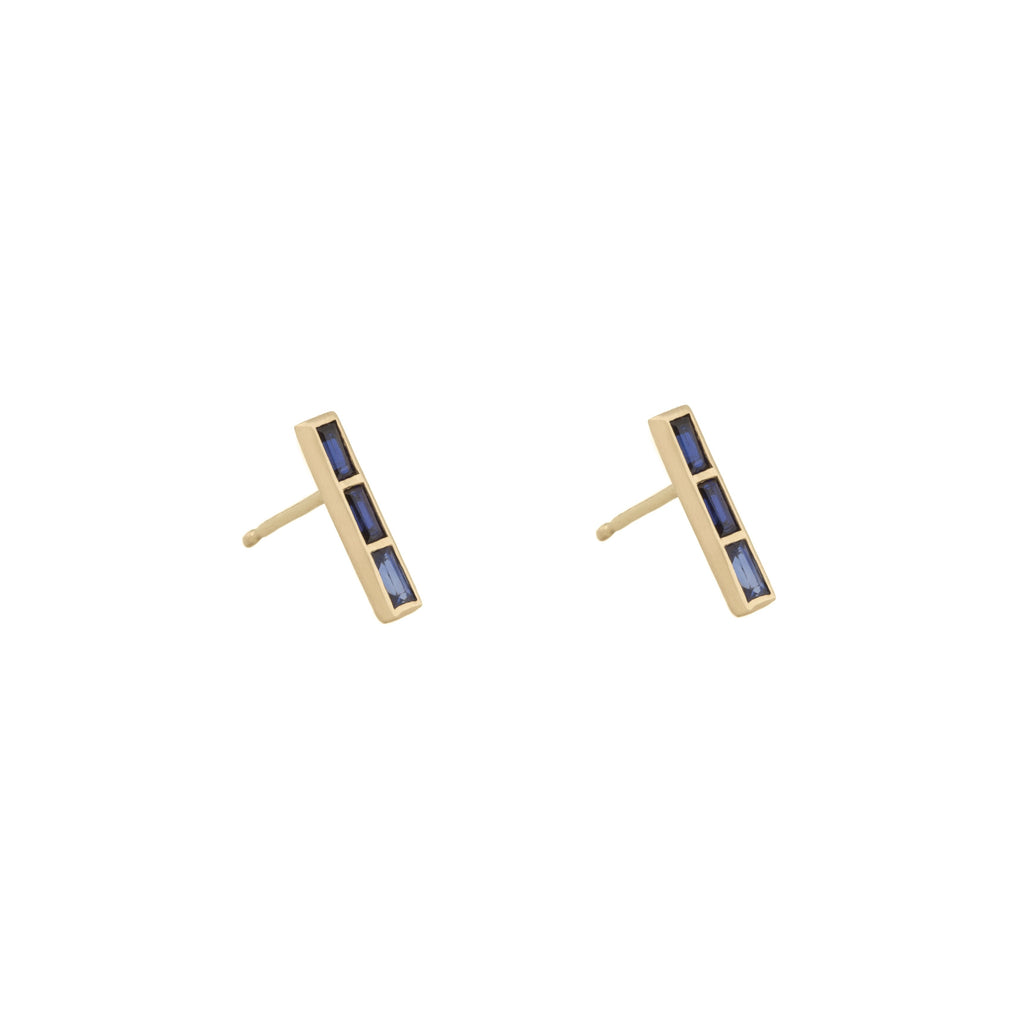 Blue Sapphire Baguette Bars in 18K