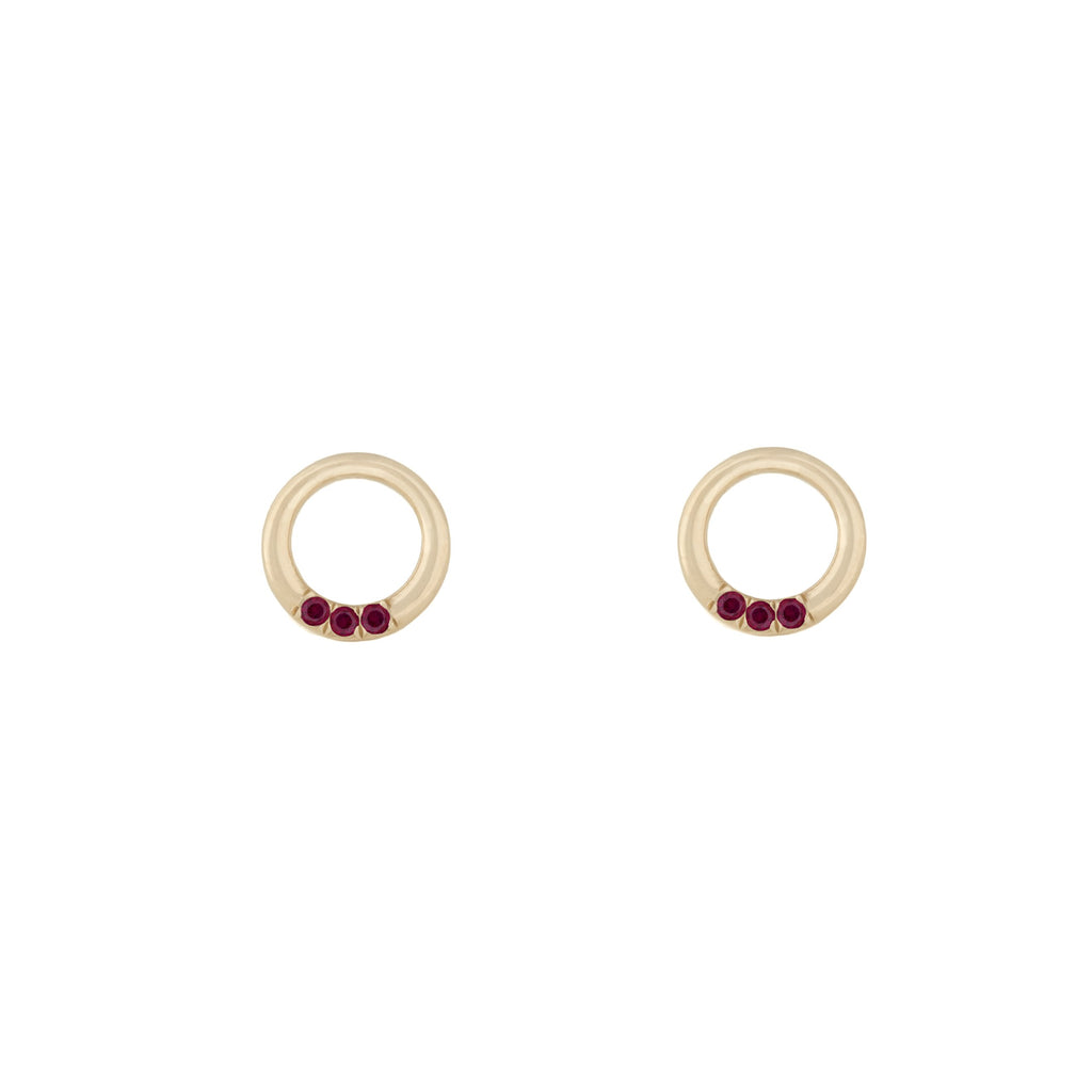Ruby Circle Studs in 14K